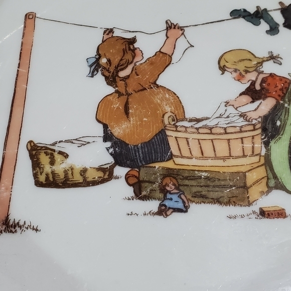 Vtg RWC Bavaria Germany porcelain transferware childs plate bowl images of play - Picture 12 of 15